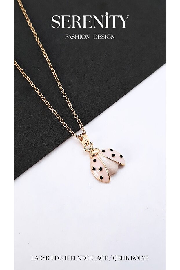 Steel Necklace with Winged Ladybug Figure