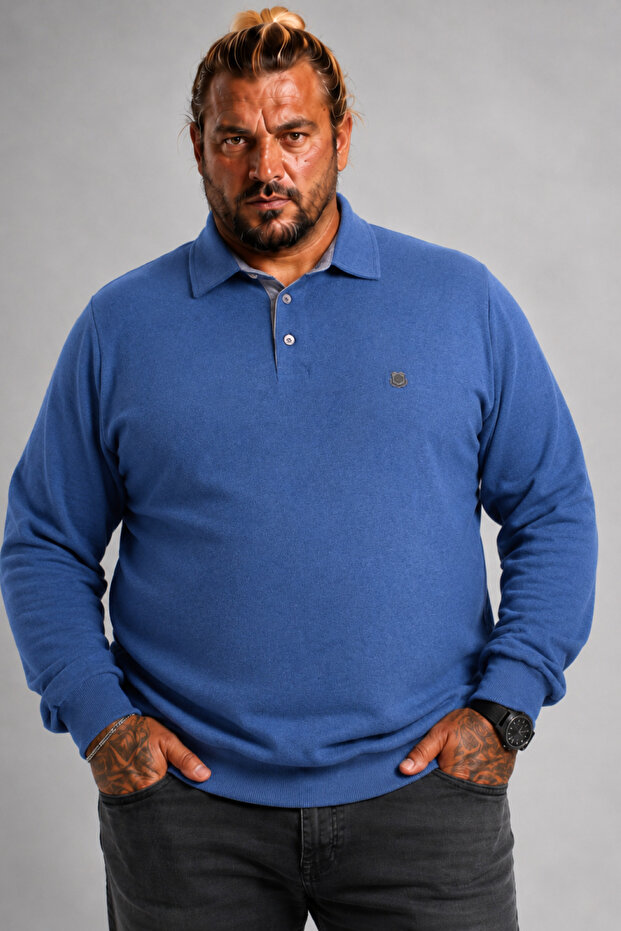 Men's Large Size Polo Collar Sweatshirt Original 24409 Marine