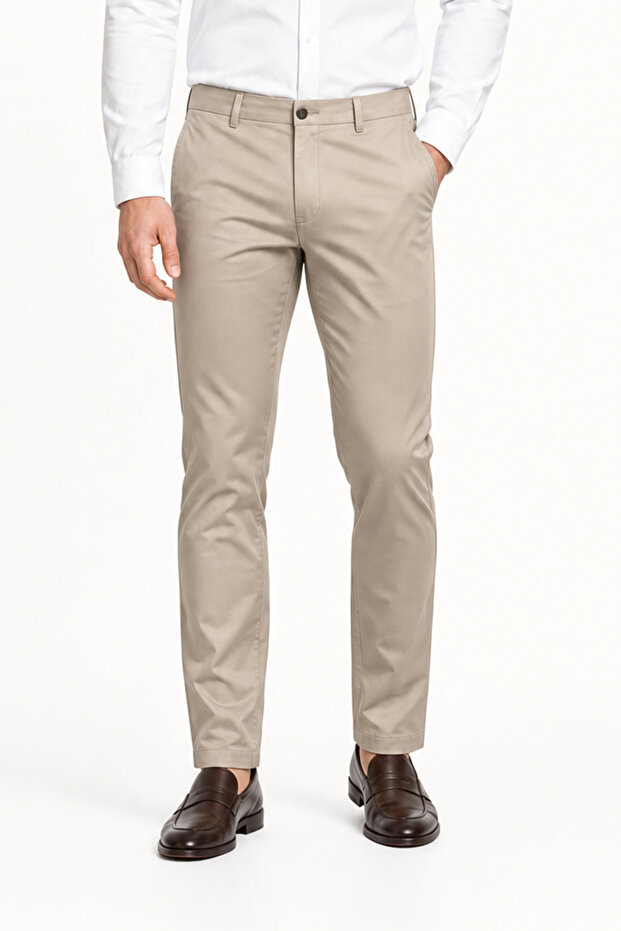 Beige Side Pocket Slim Fit Cotton Chino Trousers 1003260168