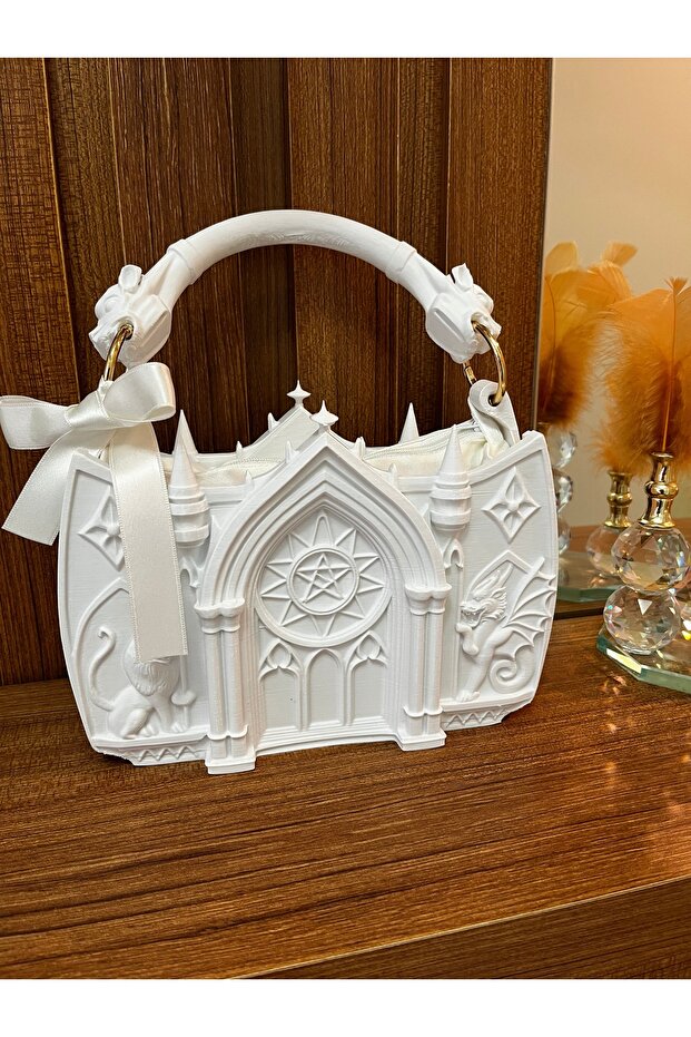 White Bridal Bag Gothic Style Figured Bag 15X20 cm (Hard Plastic)