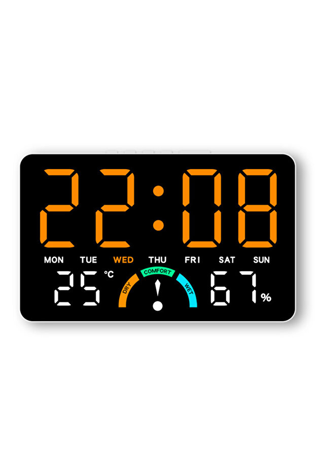 White Shell Orange Digital Alarm Clock TEMP Humidity Comfort Level Week 2 Alarms Timer Countdown Tab