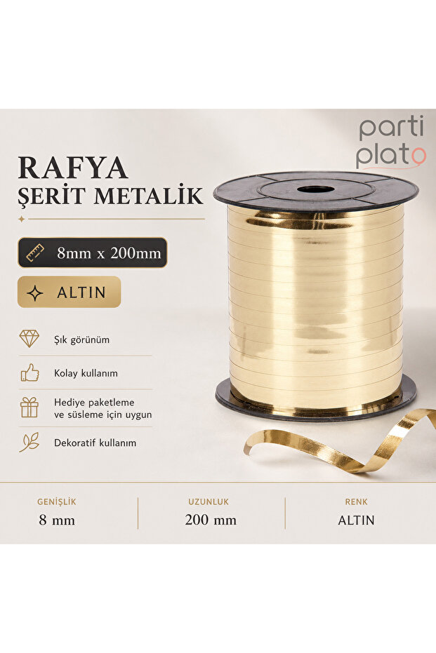 Metallic Raffia Ribbon Balloon and Gift Tie Rope 8mm X 200 Meters (Gold)