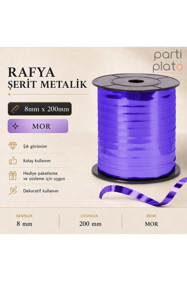 Metallic Raffia Ribbon Purple 8 mm X 200 Meters Balloon and Gift Wrapping Decoration String