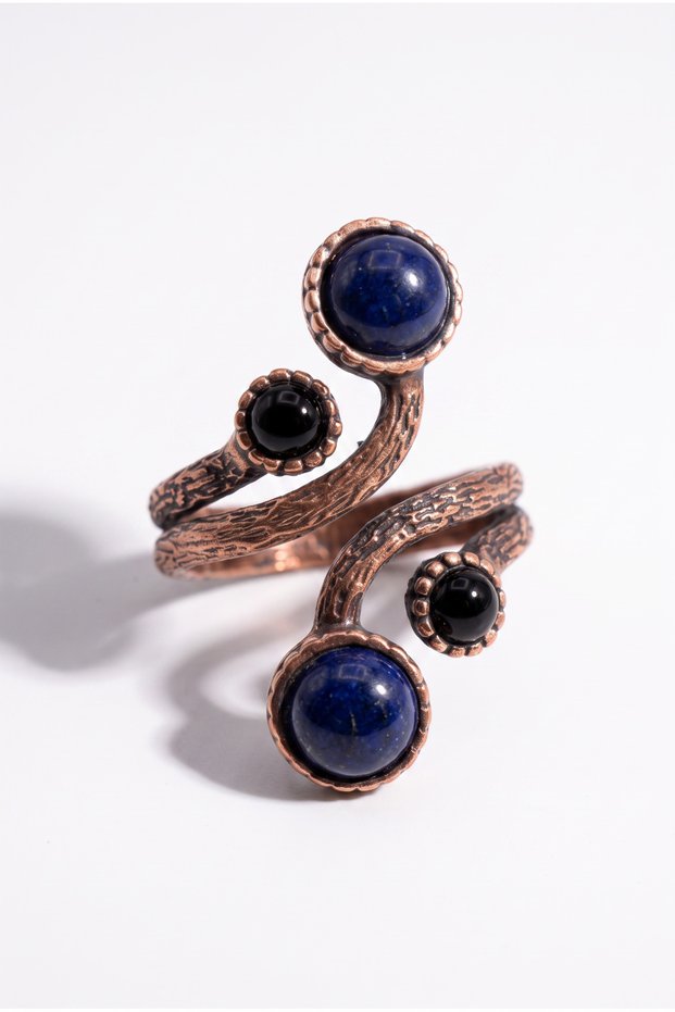 Copper Lapis Lazuli Stone Adjustable Ring Stylish Natural Stone Ring