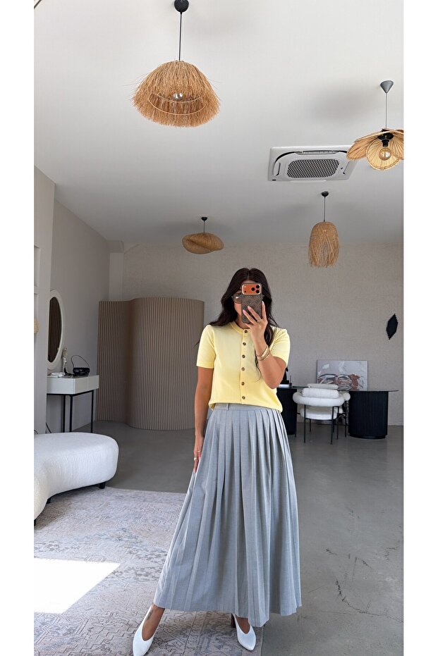 Gray Pleated Maxi Skirt