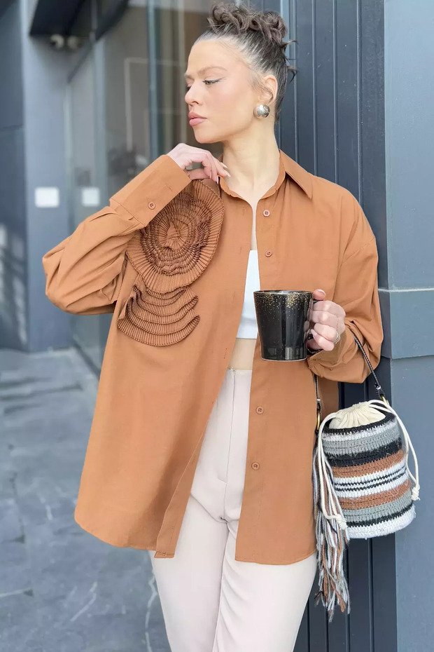 Camel Rose Detailed Women's Shirt