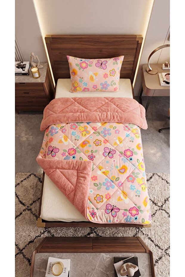 Single Double-Sided Welsoft Quilt Powder Flower