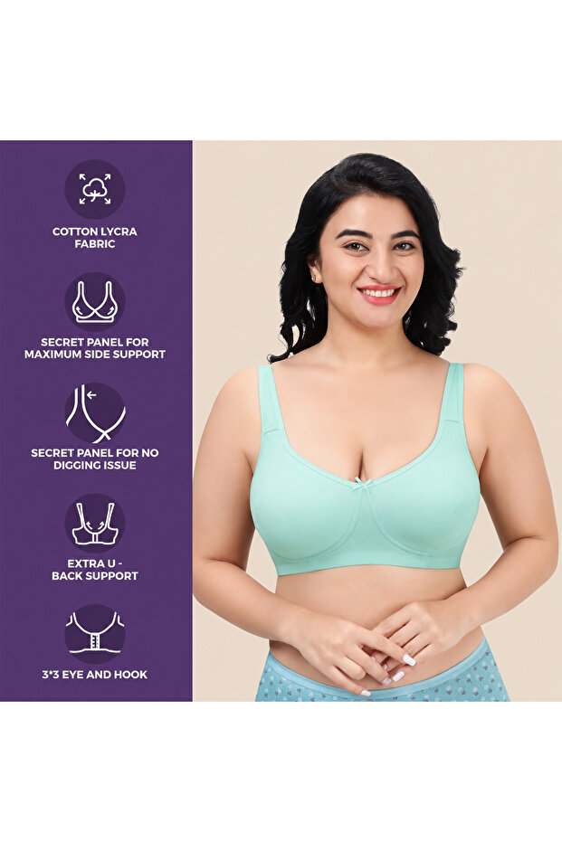 Women's Bra D Cup Cotton Lycra Soft Stretch Minimizer Seamless Full Coverage Non-Padded Wire-Free