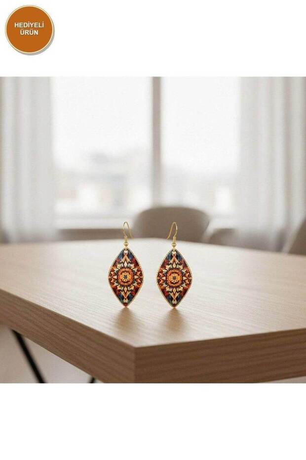 100% Handmade Copper |   Copper Orange Mandala Patterned Dangle Earrings |   100% Handmade Copper