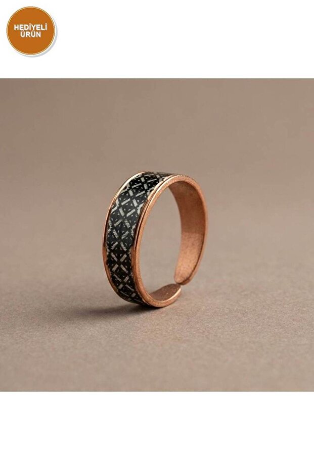 Copper Black and White Star Motif Adjustable Ring