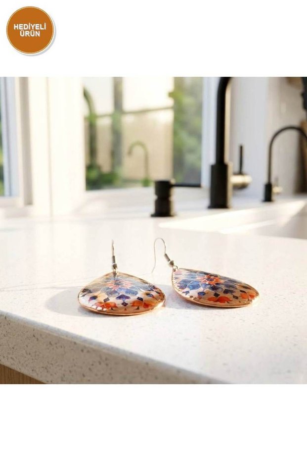 100% Handmade Copper | Copper Beige Orange Floral Patterned Dangle Earrings | New Series | 100% Handmade