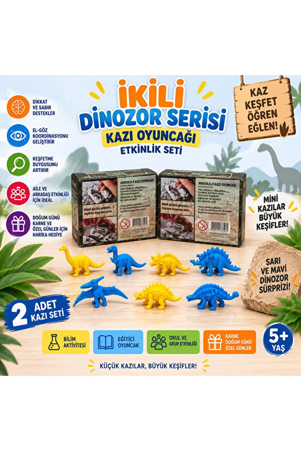💙 💛 2-Pack Colorful Dinosaur Excavation Game - Archaeological Discovery Educational Activity Set