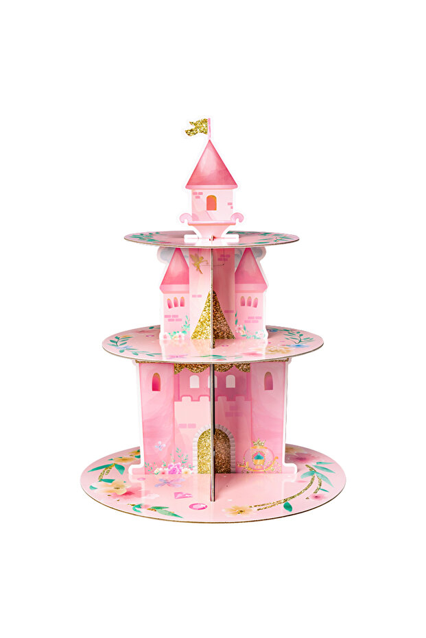 3-L Cupcake Stand 3 Layers Watercolor Princess Cupcake Stand Cardboard Castle Shape Cake Stand for