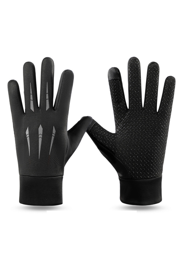 gray Winter Cycling Gloves for Men Motorcycle Hiking Touch Screen Gloves Anti-Slip Water-Repellent W