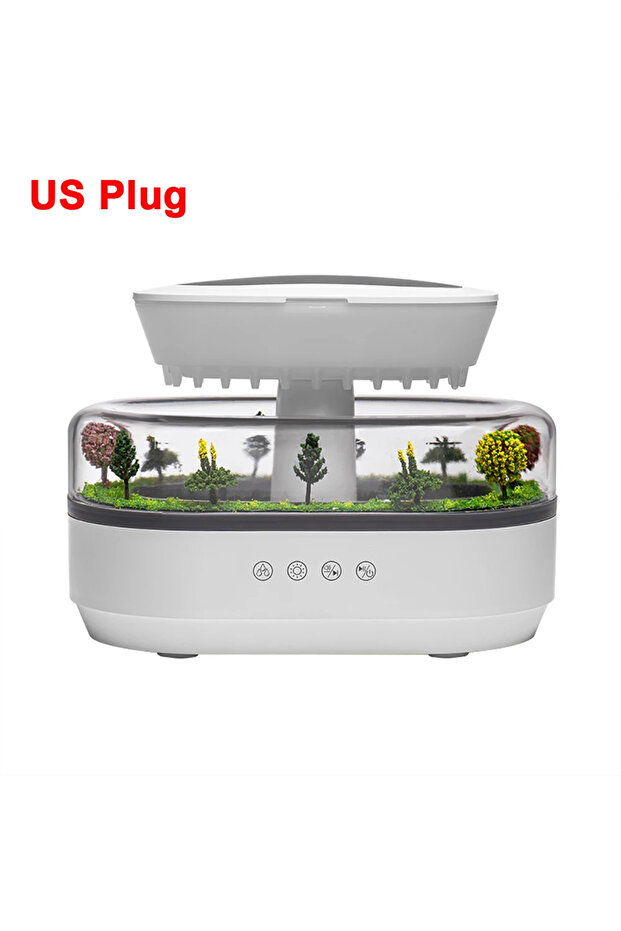 US Plug Micro Landscape Humidifier Raindrop Aroma Diffuser Colorful Atmosphere Light White Noise Mus
