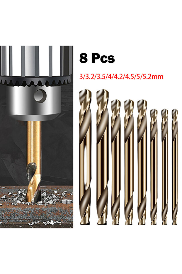 8pcs Double Head Drill Bits Set Straight Shank Drill For Wood Metal Hole Cutting Stainless Steel Dri