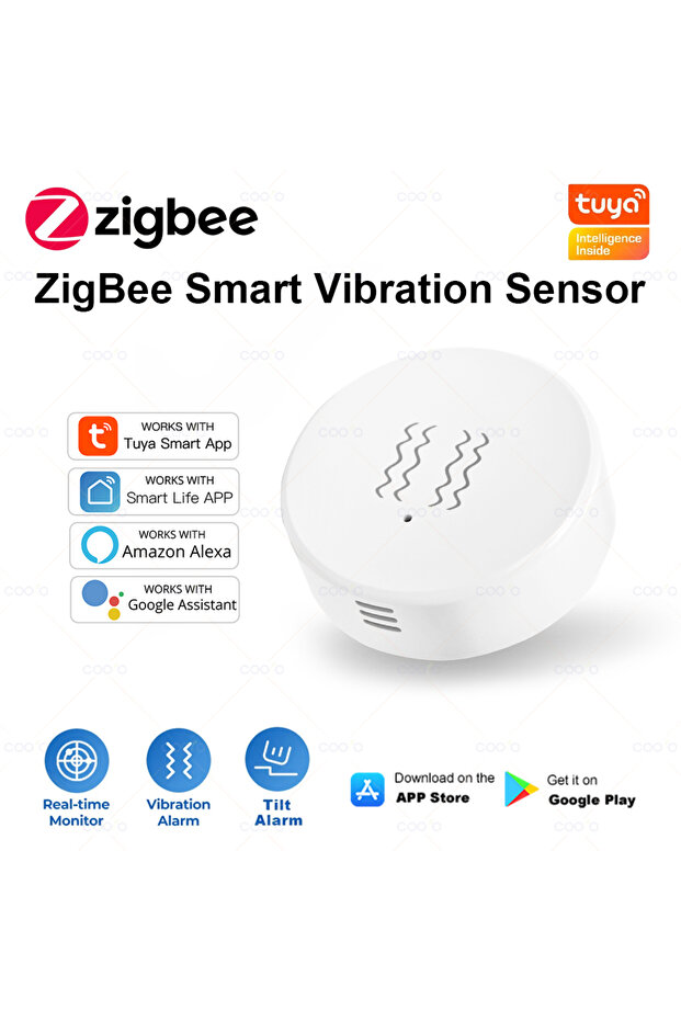 ZigBee Tuya Smart Vibration Sensor Real Time Monitoring Door Window Detection Alarm Smart Home Secur