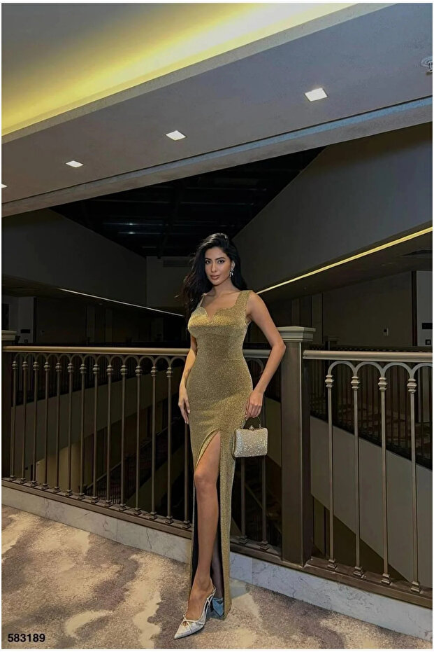 Women's slit maxi strap evening dress