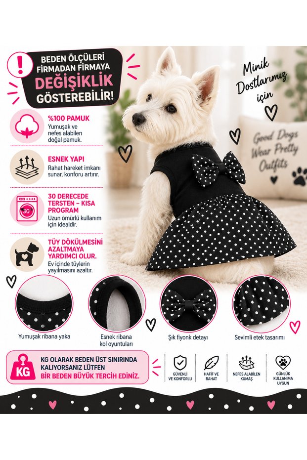 Small Breed Black Polka Dot Cat Dress Dog Dress (1 Kg-10 kg)