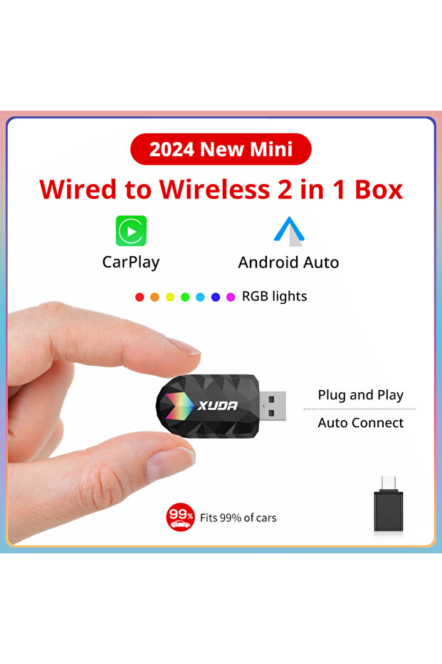 2in1 Carplay Box XUDA 2in1 Wireless CarPlay AI Mini Box Android Auto Box Plug&Play Automatic Connect