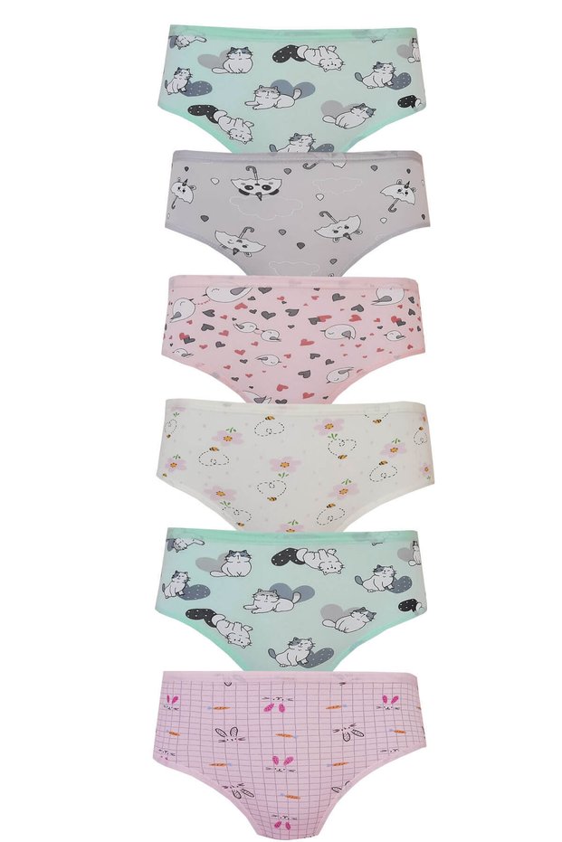 6-Pack Kota Girls' Slip Panties Colorful Patterned Empirme