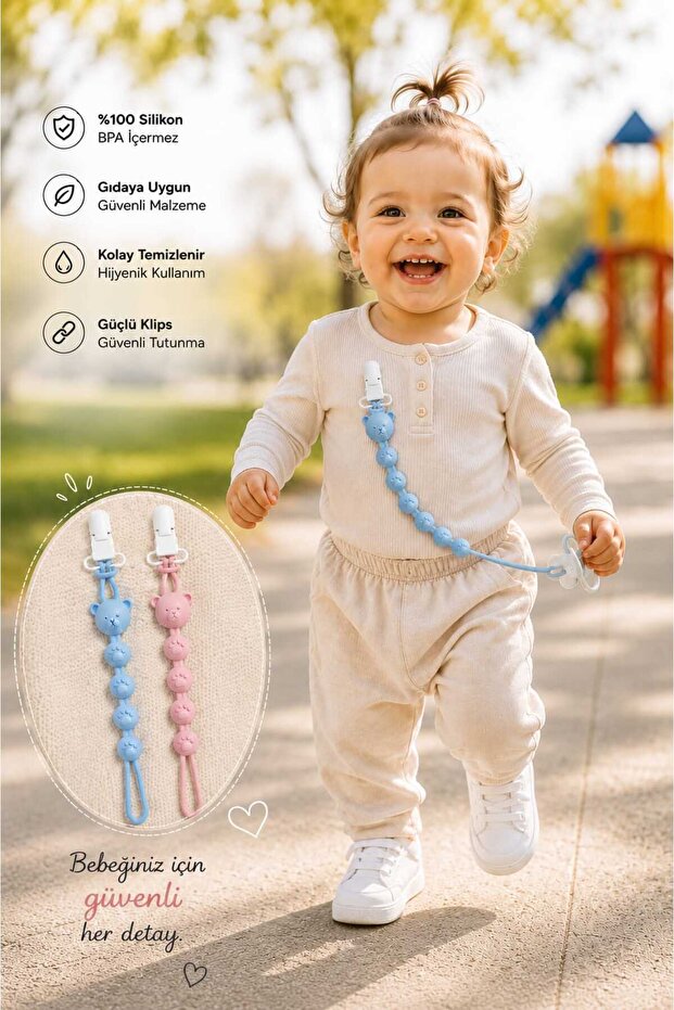 Silicone Pacifier Strap (Pink/Blue) 2 Pieces