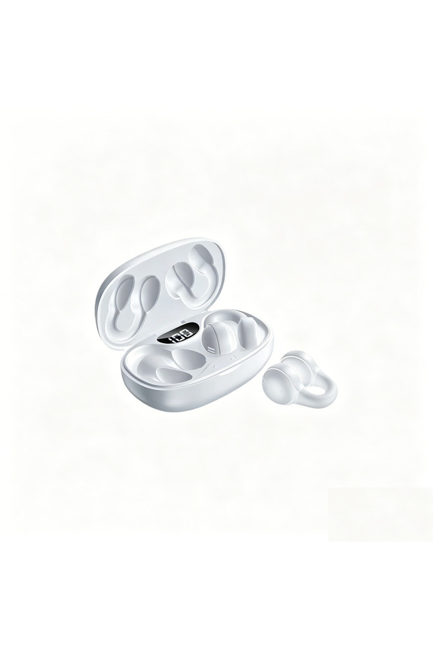 White Ear-Clip Earphones Bone Conduction Ultra-Light Body for No-Sense Wearing Low-Latency Gaming Mo