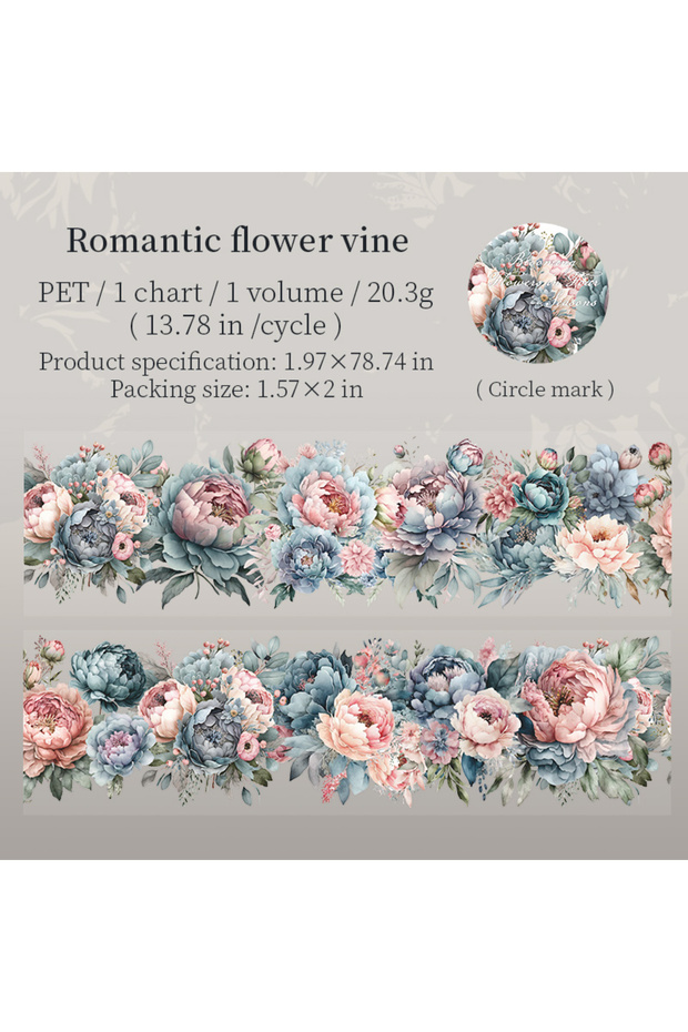C 200cm/roll Washi Tape Romantic Art Rose Flower Theme Creative Collage Material DIY Greeting Card P