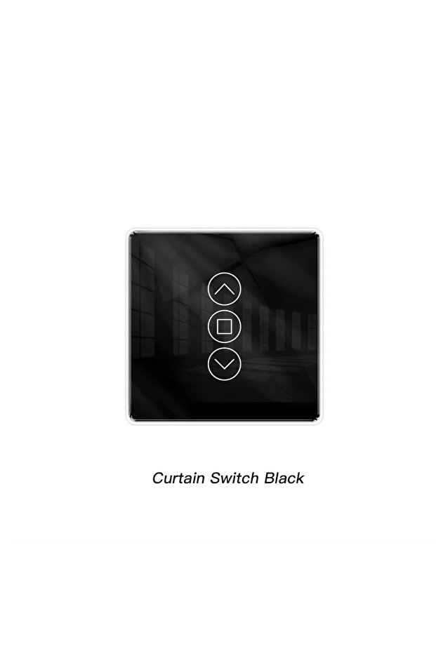 black NO RF WiFi Smart 2.5D Arc Glass Touch Panel Curtain Switch for Roller Blinds Shutters APP