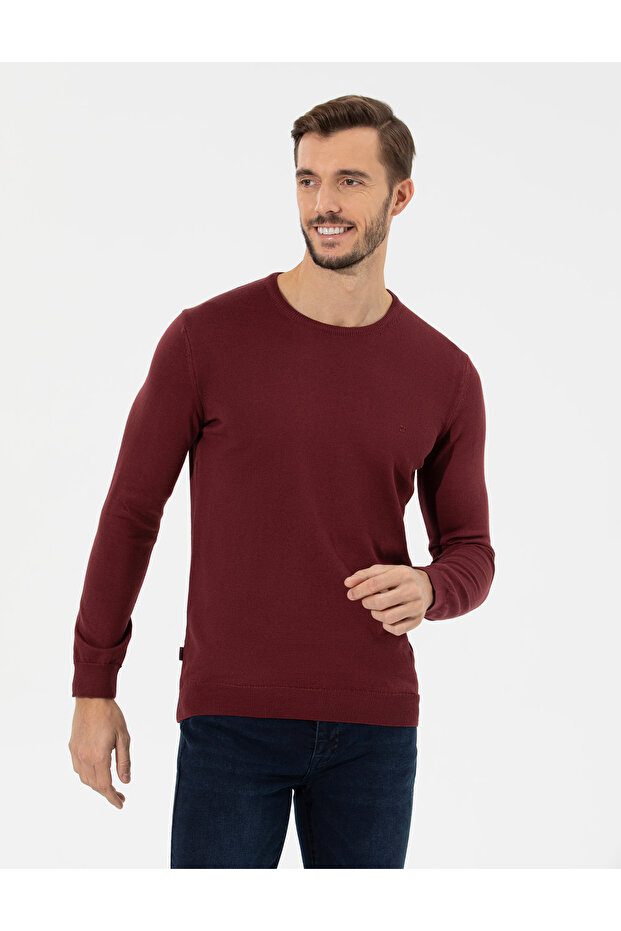 Claret Red Slim Fit Crew Neck Basic Knitwear Sweater 50258993 -Vr014