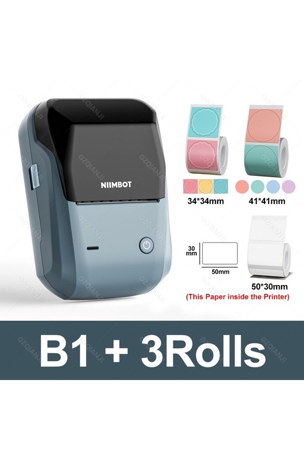 B1 إضافة 3 لفات Niimbot B1 طابعة ملصقات حرارية صغيرة محمولة ذاتية اللصق بتقنية البلوتوث F