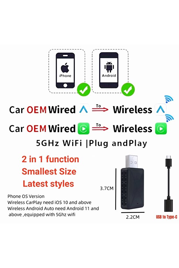 365 days guarantee 2in1 Dongle Carplay Wireless Adapter Android Auto 2in 1 Smart Dongle 2024 5G WIFI