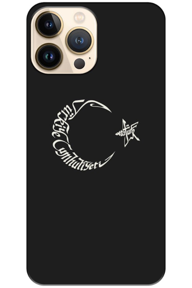 Apple iPhone 13 Pro Compatible Case Moon Star and Ataturk Silicone Case (Printed)