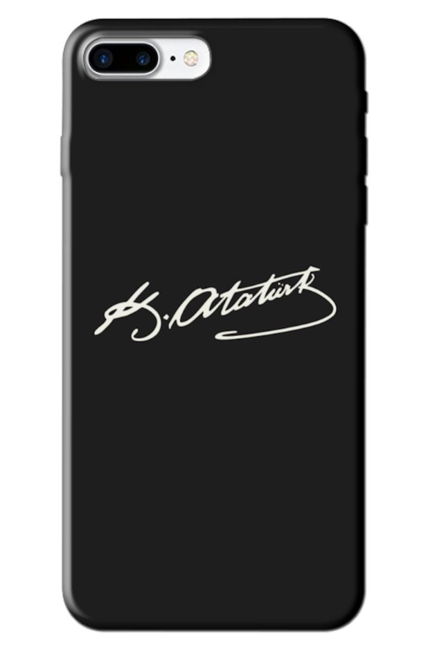 Apple iPhone 8 Plus Compatible Case Ataturk Signature Silicone Case (Printed)