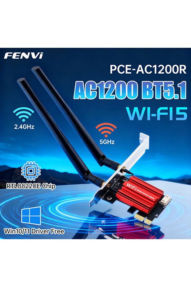 PCE-AC1200 FENVI WiFi 5 RTL8822CE PCI-E Wireless Adapter 1200Mbps For Bluetooth 5.1 Dual Band 2.4G/5