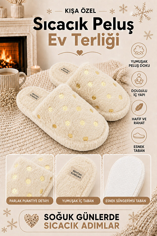 Fluffy Silent Sole Dotted Women's House Slippers Furry Slippers Dowry Bundle
