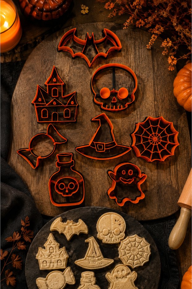 Halloween Cookie Mold Set of 8 – Halloween Themed Dough Cutter and Printing Mold