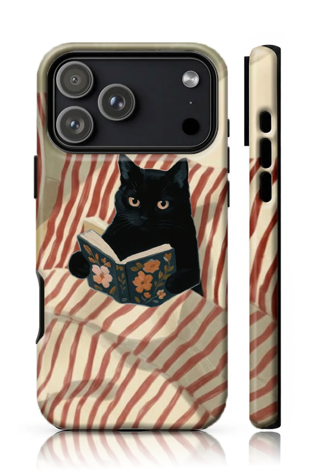 Compatible with iPhone 17 Pro Max / 18 Pro Max - Poet Black Cat Tough Cover, Dual Layer Protective Phone Case