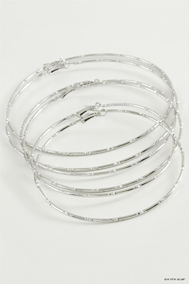 Spt-Gld Dotted Metal Hoop Earrings 6 Pcs (41508) Silver Color