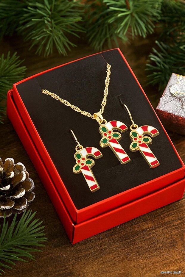 Spt-Gld Candy New Year Boxed Necklace (40713) Set Red