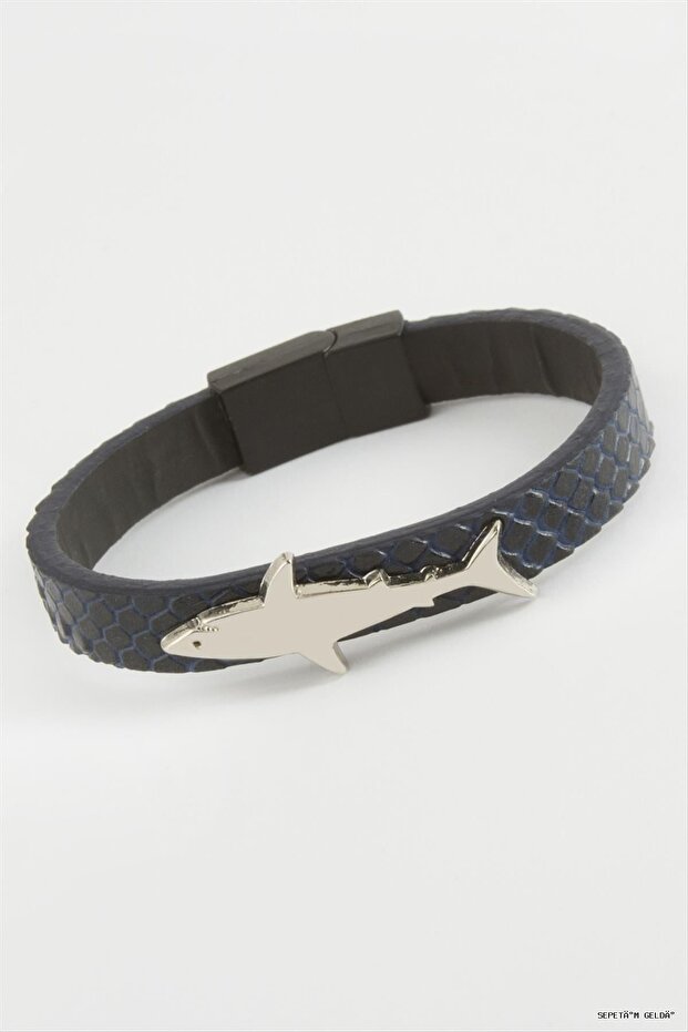 Spt-Gld Fish Quality Magnet Artificial Leather (42157) Bracelet Navy Blue