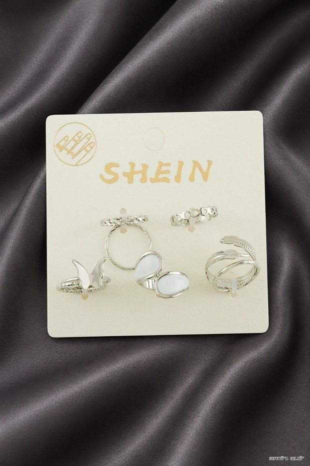 Spt-Gld 7-Piece Enamel Luxury Joint Ring Set (234643), Silver Color.