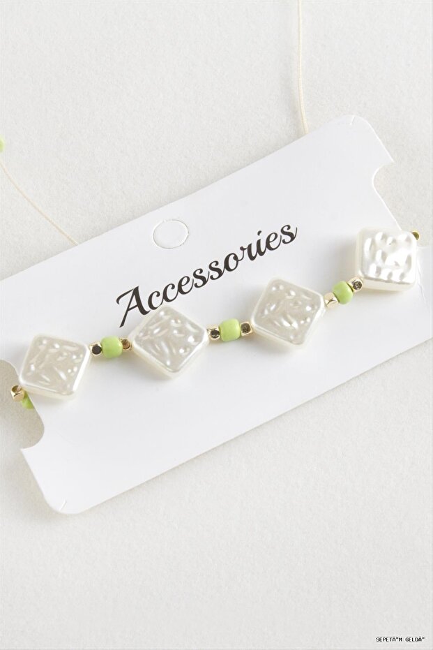 Spt-Gld Baklava Bead Pearl Macrame Cord (44904) Bracelet Green