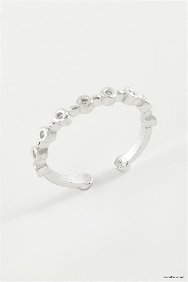 Spt-Gld Round Zircon Stone Ring (45141) Silver Color
