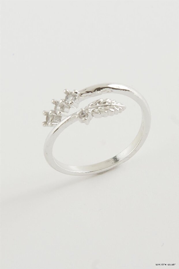 Spt-Gld Leaf Zircon Stone Ring (45922) Silver Color