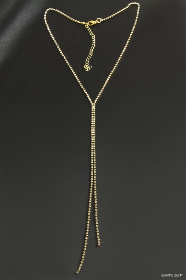 Spt-Gld Double Strip Stone Steel Necklace 2 (50525) mm Yellow