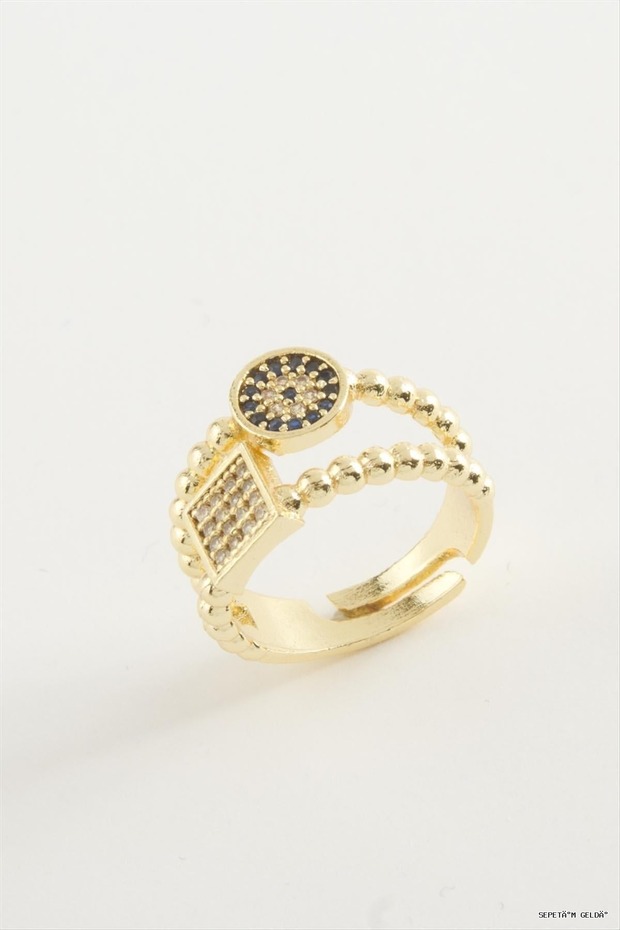 Spt-Gld Square Evil Eye Stone (45824) Ring Yellow
