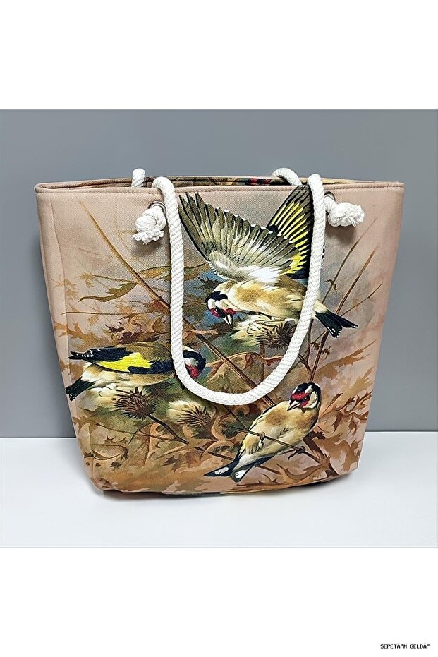 Spt-Gld Bird Patterned Beach Bag (53901) Brown