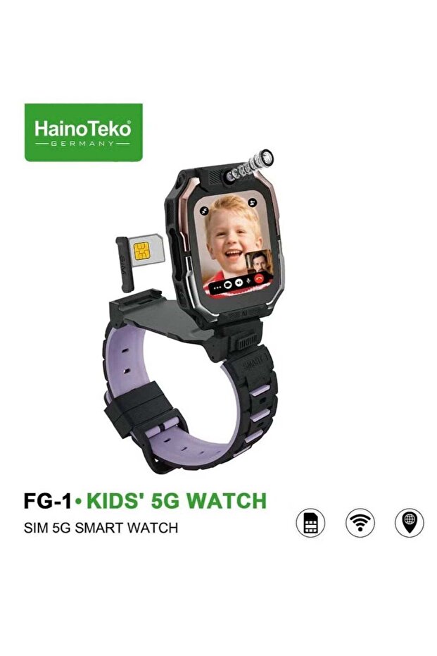 FG-1 Kids' 5G Smart Watch With SIM Card Support Front and Back Cameras Black