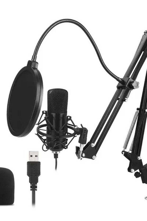 Professional Podcast Condenser USB Microphone Kit black